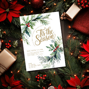 Tis The Season Winter Berries Foliage Christmas Invitation
