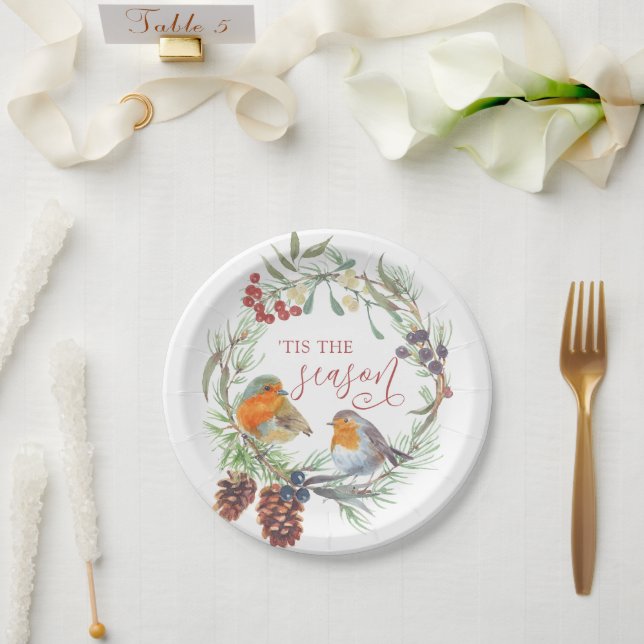 Tis The Season Winter Wreath Christmas Party Paper Plate (Wedding)