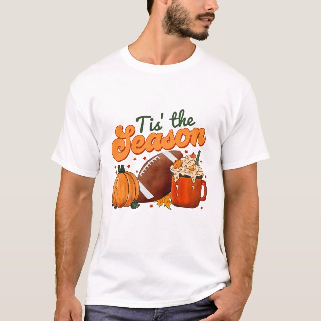 Tiss The Season Autumn Pumpkins and Football T-Shirt (Front)