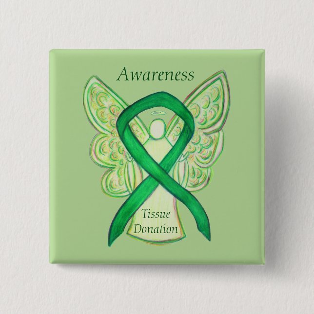 Tissue Donation Green Awareness Ribbon Angel Pins (Front)