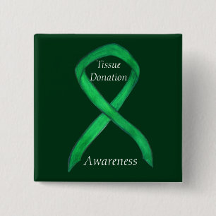 Tissue Donation Green Awareness Ribbon Custom Pins