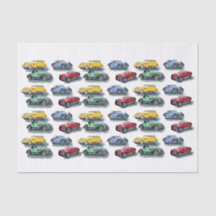 Tissue Paper (2) Vintage Cars on Yellow 4 Variety