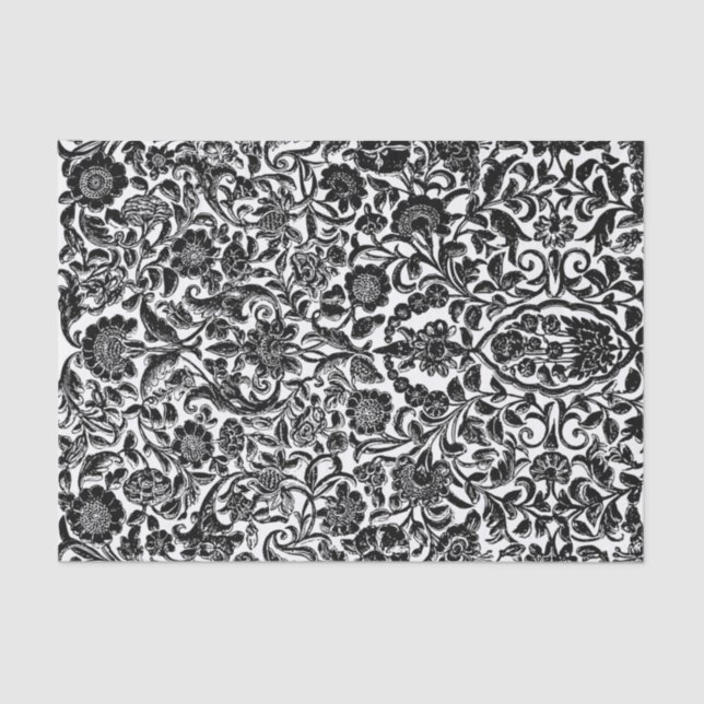 Tissue Paper Antique Floral Decoupage Black White (Front)