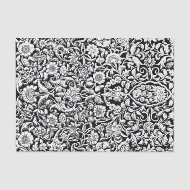 Tissue Paper Antique Floral Decoupage white black (Front)