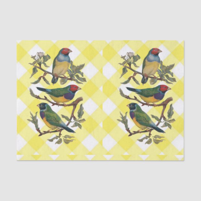 Tissue Paper Bird Yellow Plaid (Front)