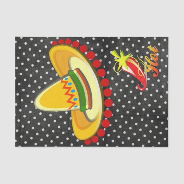 Tissue Paper Black White Polk a dot, Hot Peppers (Front)