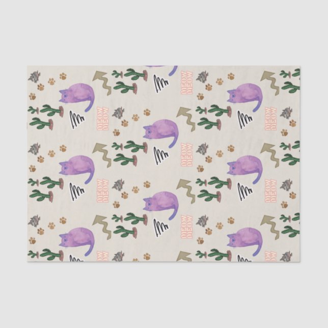 Tissue Paper Cat Fish Cactus Meow Paws (Front)