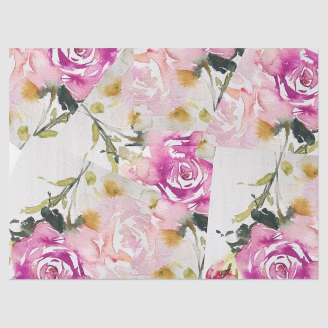 Tissue Paper - Collage Pink Rose Watercolours (Front)