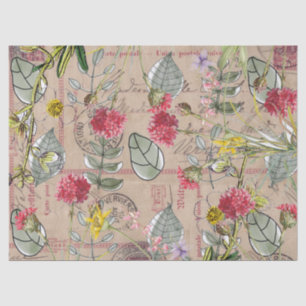 Tissue Paper Decoupage - Floral Leaves Postcard