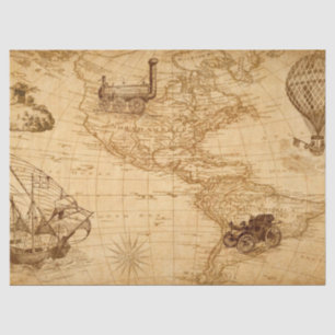 Tissue Paper Decoupage  - Vintage Map of USA