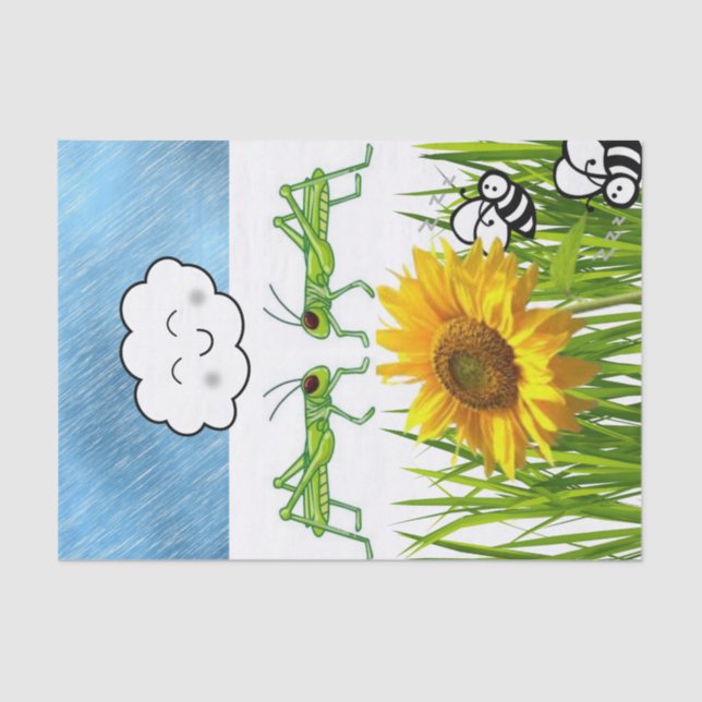 Tissue Paper Grasshopper Sun Bumblebee Grass (Front)