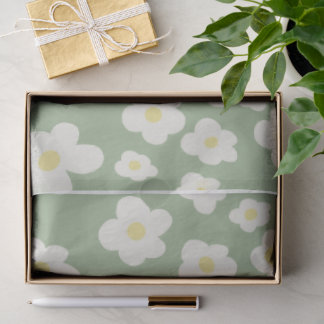 Tissue paper, green with white flowers. paper
