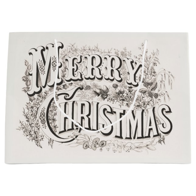 TISSUE PAPER  :  MERRY CHRISTMAS ILLUSTRATION LARGE GIFT BAG (Front)