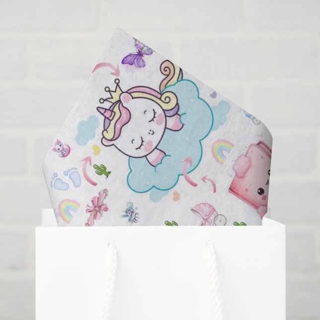 Tissue Paper Pink Blue Unicorn Rainbow Cat  (Gift Bag)
