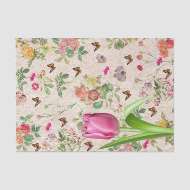 Tissue Paper Pink Tulip Butterfly Floral (Front)