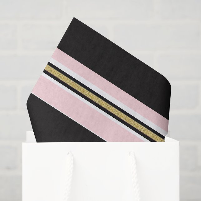 Tissue Paper Pink & White Gold Black Stripe  (Gift Bag)