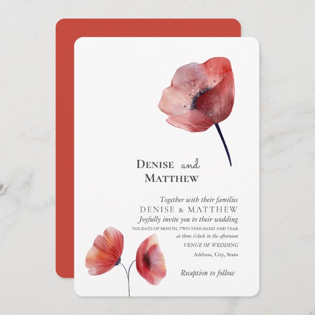 Tissue Paper Poppies Wedding Invitation (Front/Back)