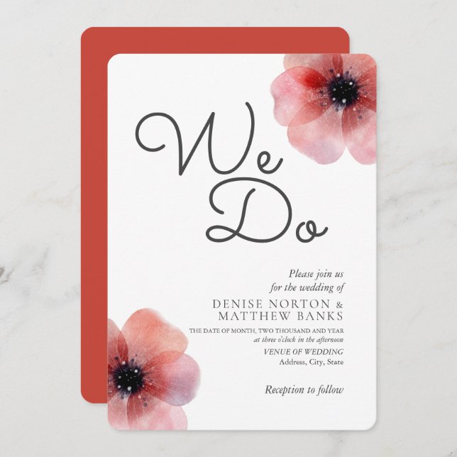 Tissue Paper Poppies Wedding Invitation (Front/Back)