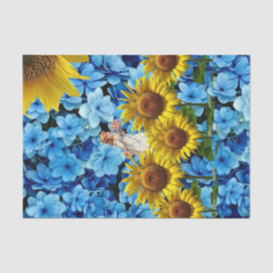 Tissue Paper Sunflower Blue Black Floral