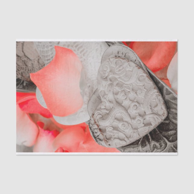 Tissue Paper with Image of Hearts and Rose Petals (Front)