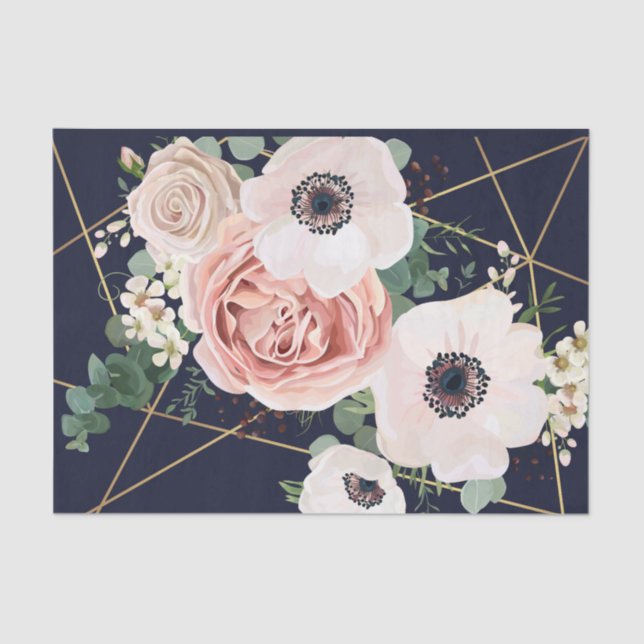 Tissue Paper Wrapping Geometric Garden Rose Navy (Front)