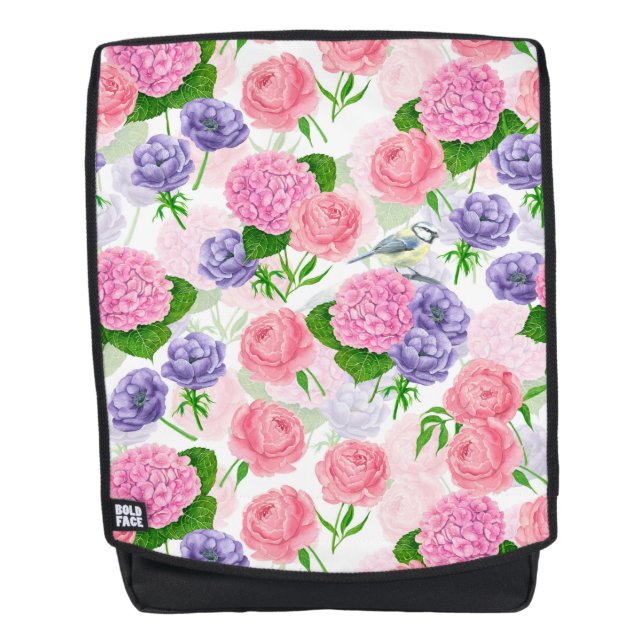 Tit bird and flowers backpack (Front)
