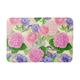 Tit bird and flowers bath mat