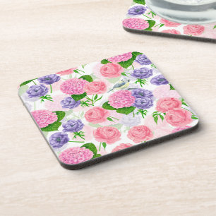 Tit bird and flowers coaster