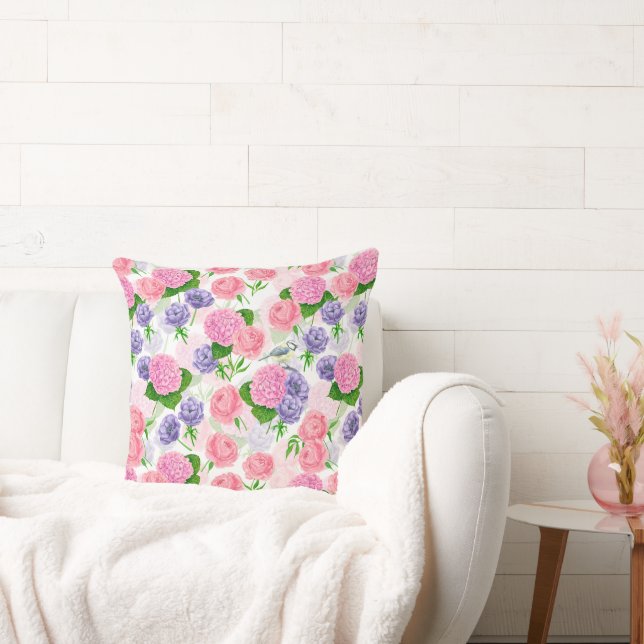Tit bird and flowers cushion (Couch)