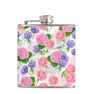 Tit bird and flowers hip flask