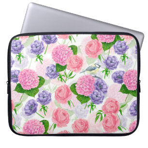 Tit bird and flowers laptop sleeve