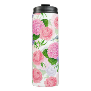 Tit bird and flowers thermal tumbler