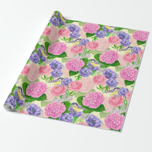 Tit bird and flowers wrapping paper