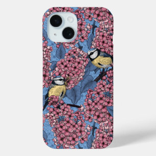 Tit birds in the lilac garden iPhone 15 case