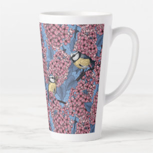 Tit birds in the lilac garden latte mug