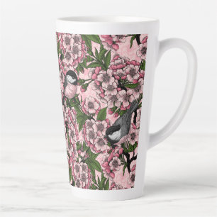 Tit birds in the lilac garden latte mug