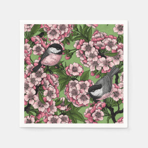Tit birds in the lilac garden napkin