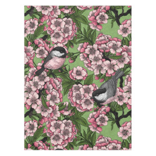 Tit birds in the lilac garden tablecloth