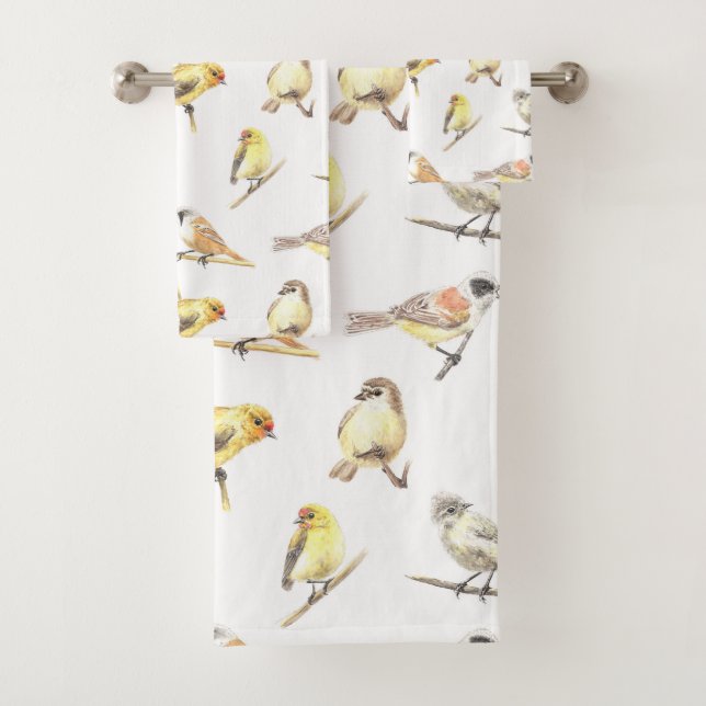 Tit birds pattern bath towel set (Insitu)