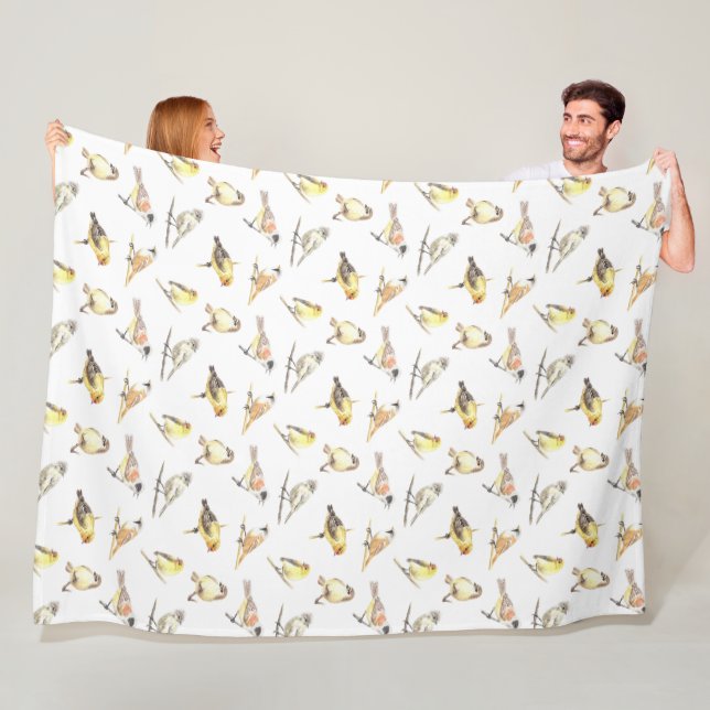 Tit birds pattern fleece blanket (In Situ)