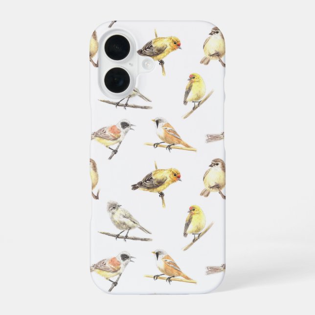 Tit birds pattern iPhone 16 case (Back)