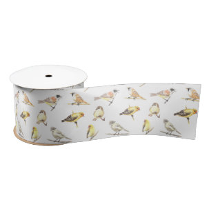 Tit birds pattern satin ribbon
