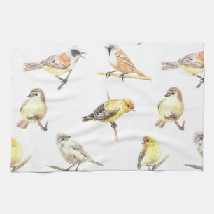 Tit birds pattern tea towel