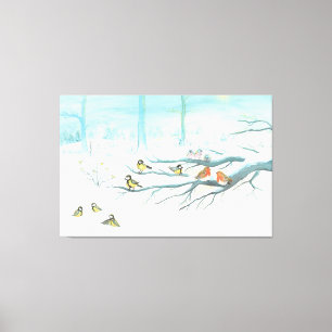 Tit birds, Robin redbreasts and Common chaffinch Canvas Print