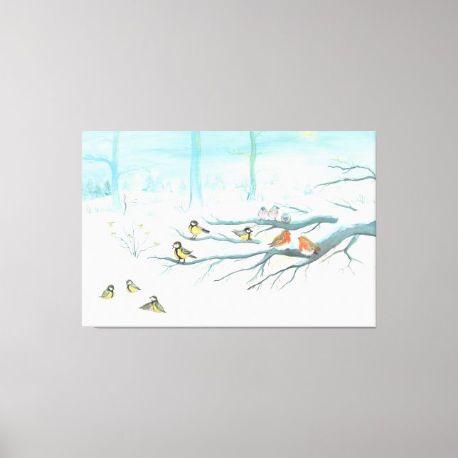 Tit birds, Robin redbreasts and Common chaffinch Canvas Print (Front)