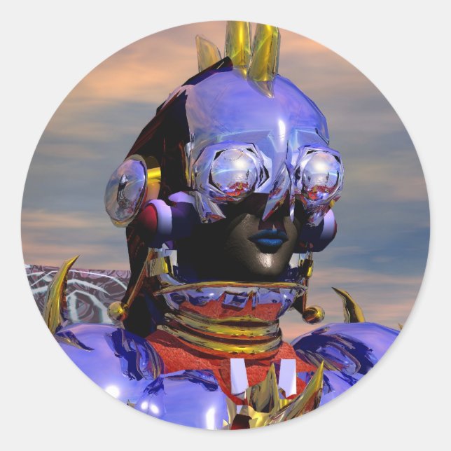 TITAN CYBORG PORTRAIT Blue Science Fiction,Scifi Classic Round Sticker (Front)