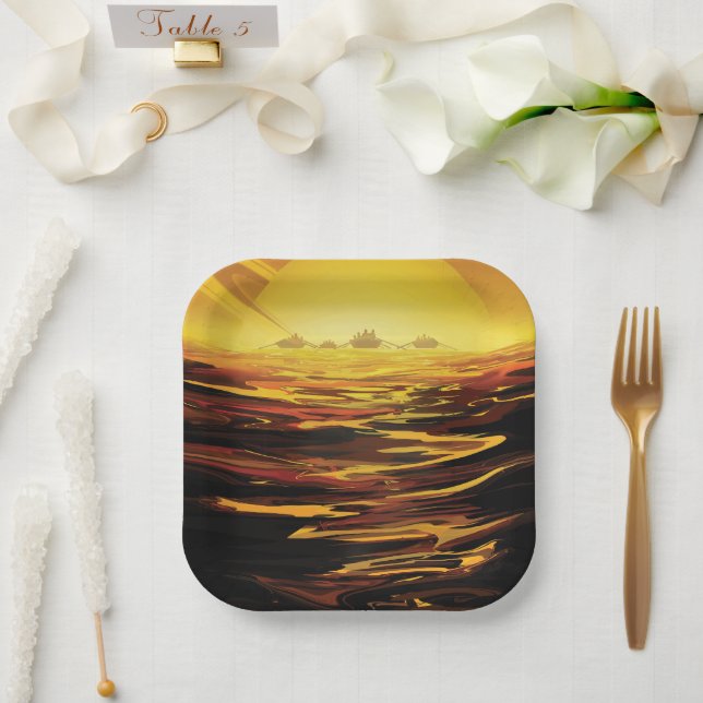 Titan largest moon of Planet Saturn Paper Plate (Wedding)