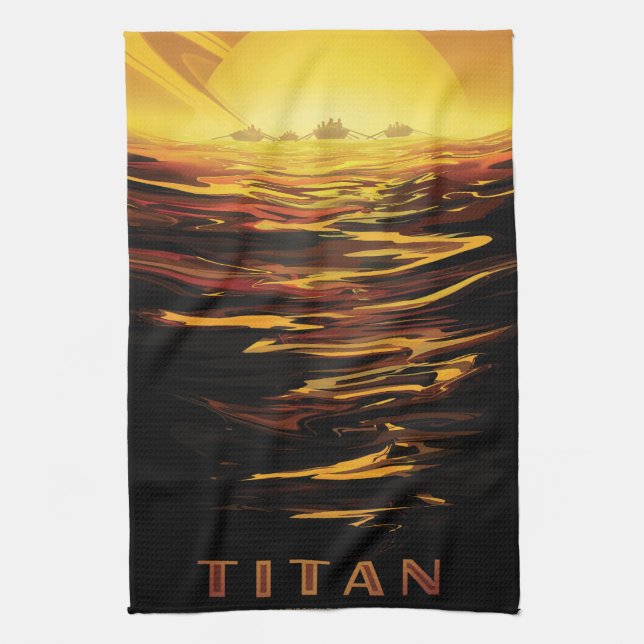 Titan largest moon of Planet Saturn Tea Towel (Vertical)