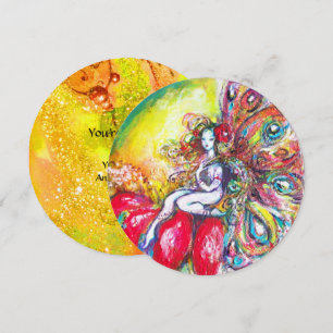 TITANIA AND RED FLOWER ,Green Yellow Pink Sparkles Invitation