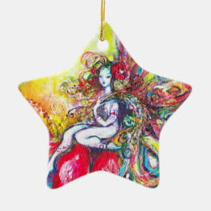 TITANIA RED VIBRANT RUBY STAR CERAMIC TREE DECORATION